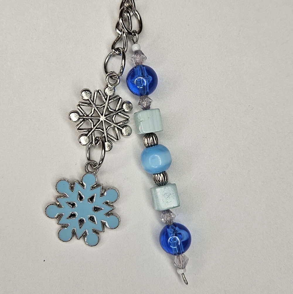 Light Blue Double Snowflake And Beaded Keychain Handmade